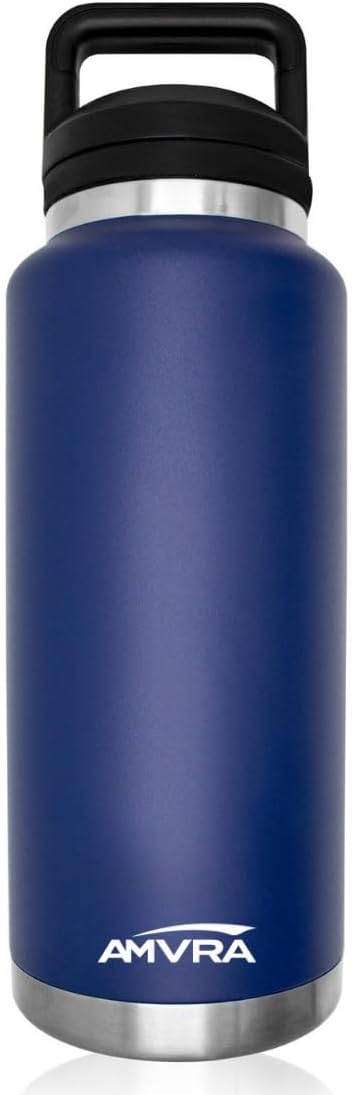 AMVRA Rambler 18 oz Stainless Steel Water Bottle with Chug Cap – Vacuum Insulated, Leakproof, BPA Free – Keeps Drinks Cold 24H Hot 12H – Reusable Travel Bottle, Navy Blue
