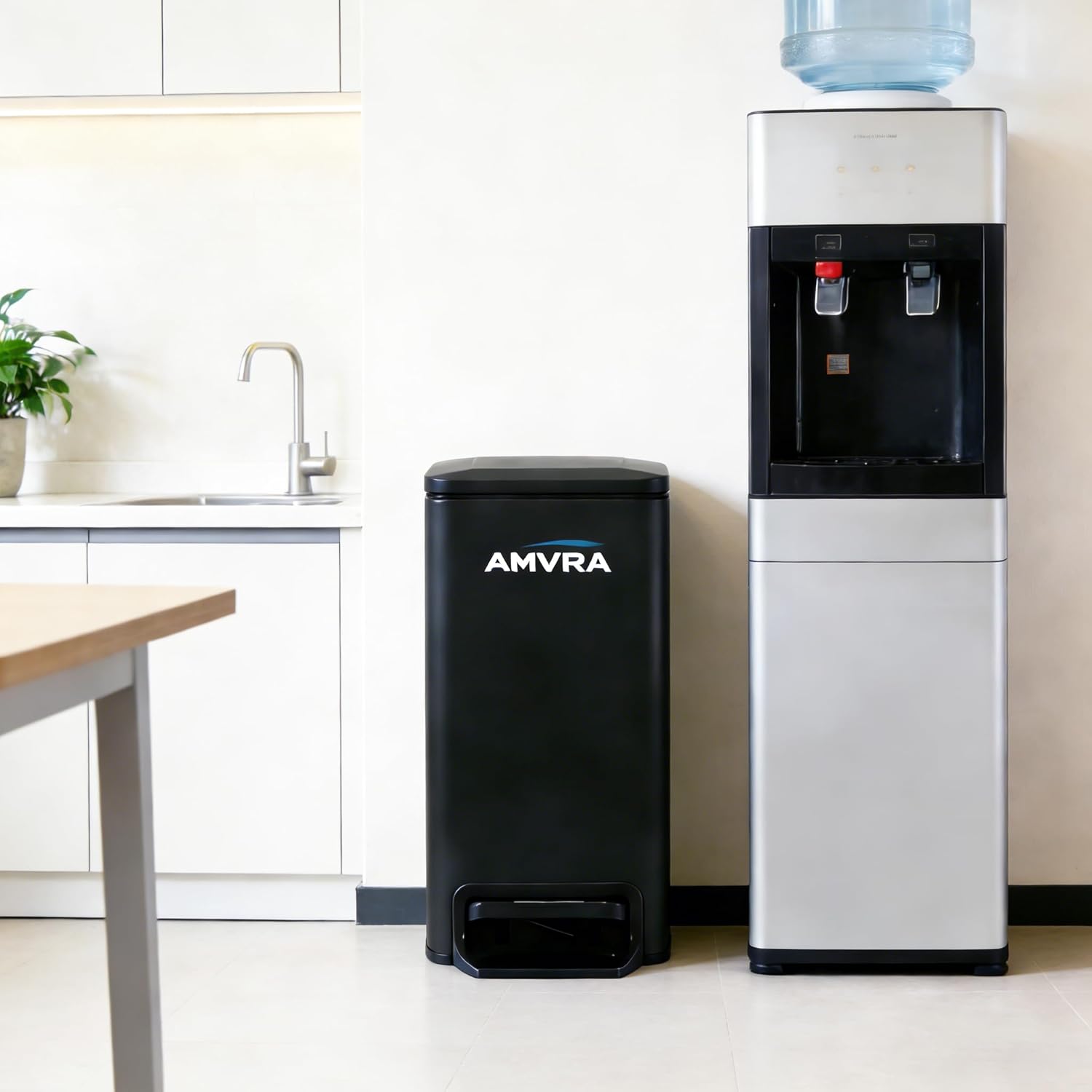 AMVRA Small Bathroom Trash Can with Lid Soft Close, Step Pedal, 6 Liter / 1.6 Gallon Stainless Steel Garbage Can with Removable Inner Bucket, Anti-Fingerprint Finish (Black)